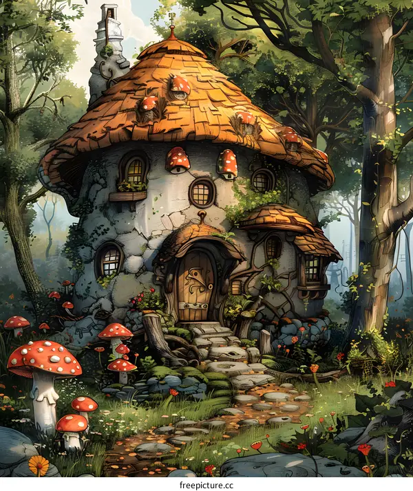 fantasy mushroom house in the forest