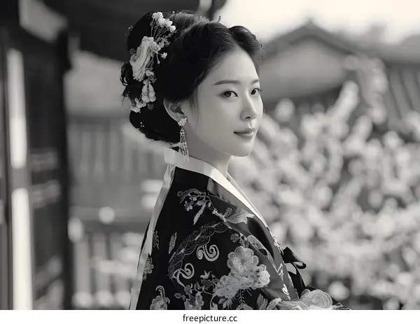 Portrait of a young woman in traditional Korean dress