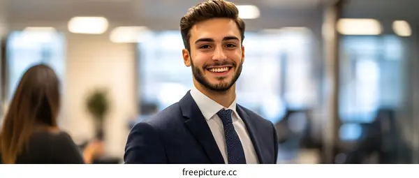 Smiling Businessman in Modern Office Setting