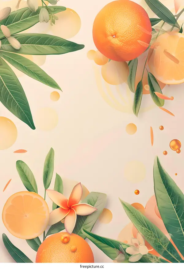 Orange Fruit and Flower Background with Circles