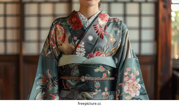 A woman wearing a kimono with floral patterns