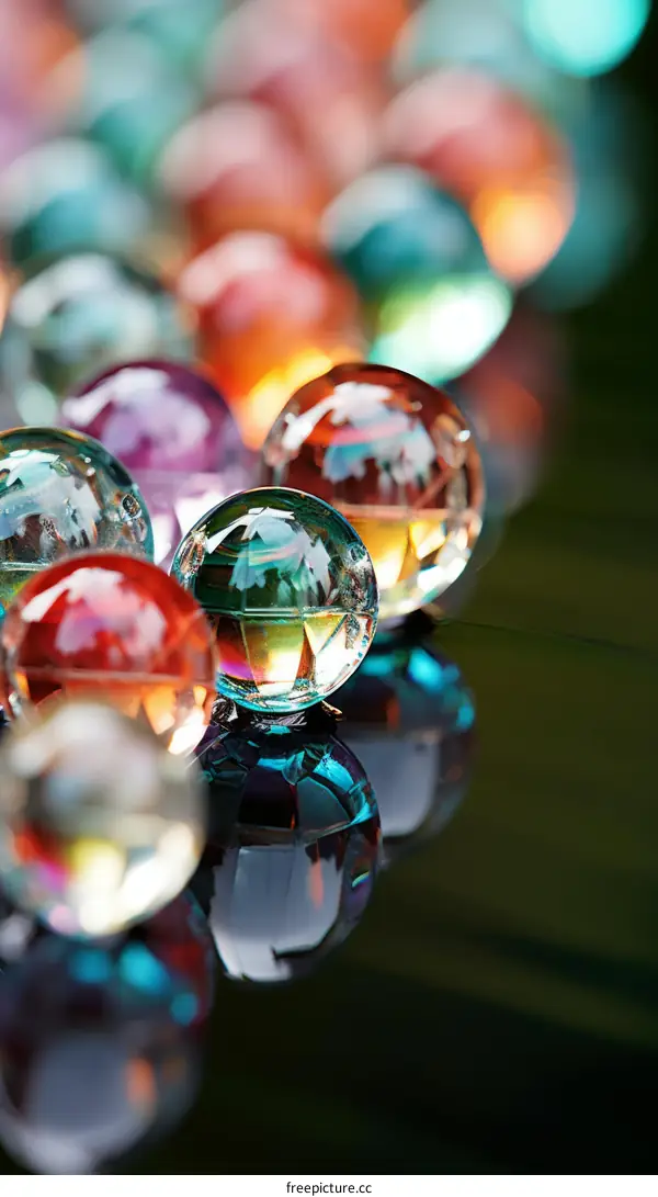 Close-Up of Colorful Glass Marbles on a Black Background