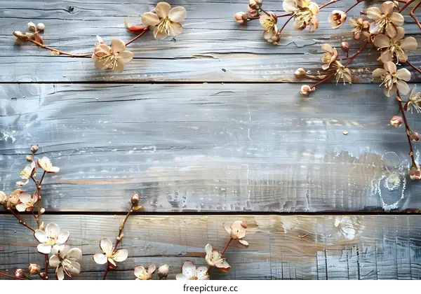 Vintage Wooden Background with Delicate Flowers