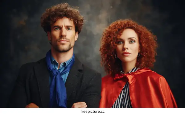 Two Caucasian People in Formal Attire Studio Portrait