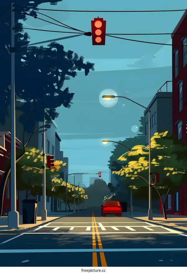 Red Light Stop at Crosswalk Illustration