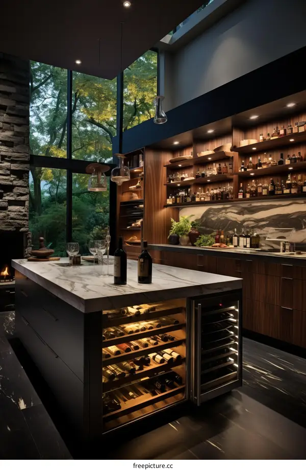 Modern Kitchen Island with Wine Fridge