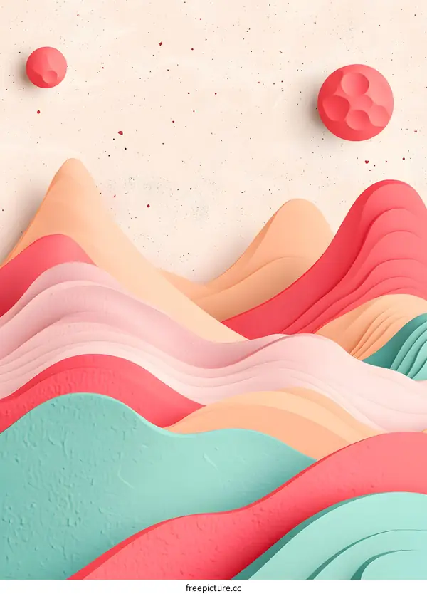 Abstract 3D Papercut Background With Colorful Mountains And Spheres