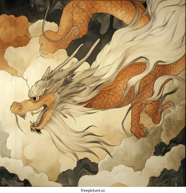 Majestic Flying Dragon in Clouds Artwork