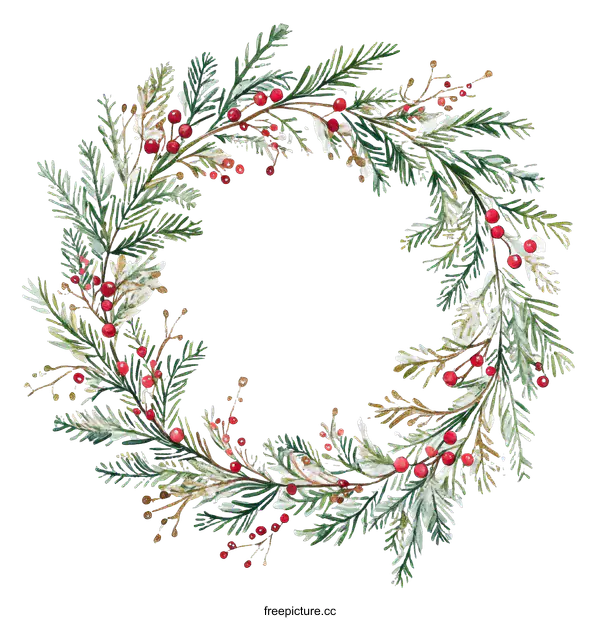 [Transparent Background PNG]Christmas Wreath with Berries and Fir Branches