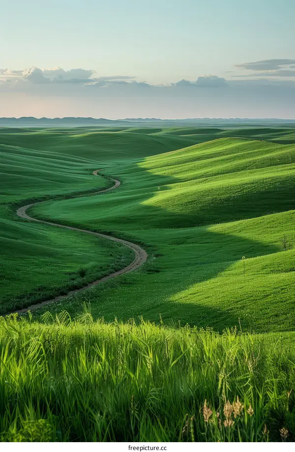 Curving Country Road Across Sweeping Grassland Landscape