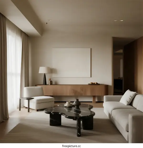 Minimalist Living Room with Neutral Tones and Modern Furniture