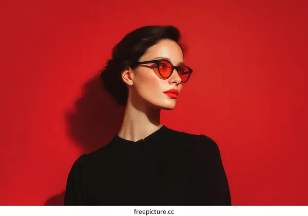 Fashionable Woman in Red Sunglasses