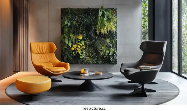 Modern Living Room with Stylish Armchairs and Green Wall