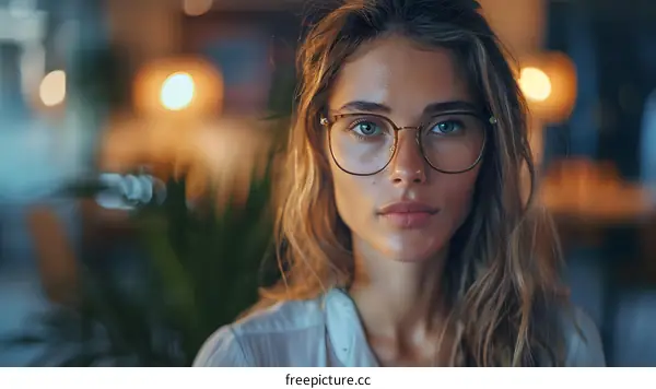 Portrait of a beautiful young woman with glasses