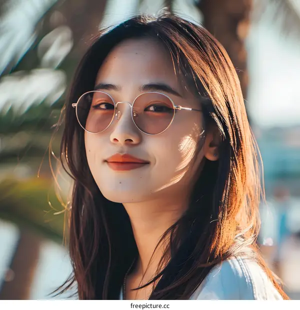 Young Asian Woman Wearing Round Glasses