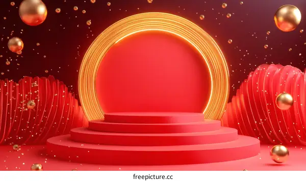 Abstract Red and Gold Display Podium