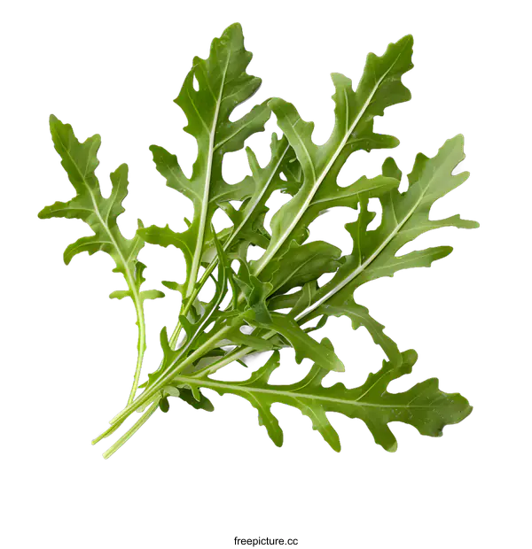 [Transparent Background PNG]Fresh Green Arugula Leaves Isolated on White Background