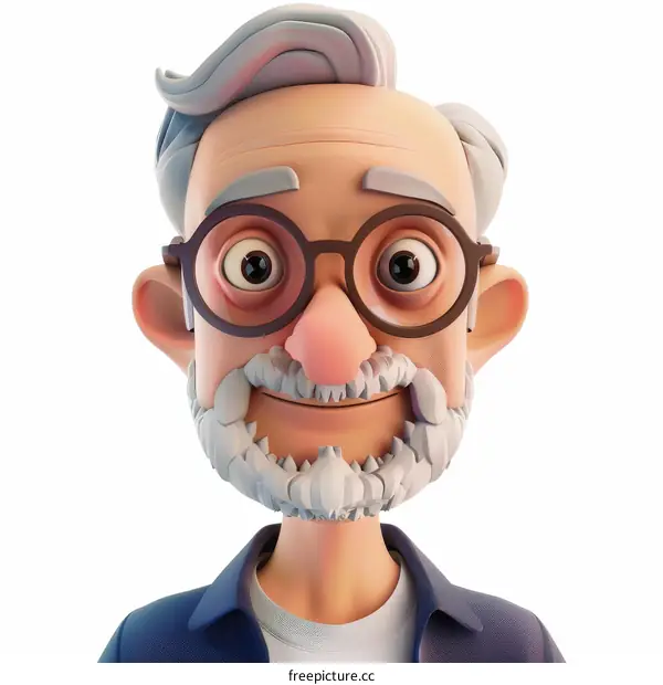 3D rendering of a happy old man with glasses