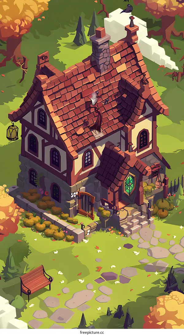 Charming Cottage with Red Roof and Stone Chimney