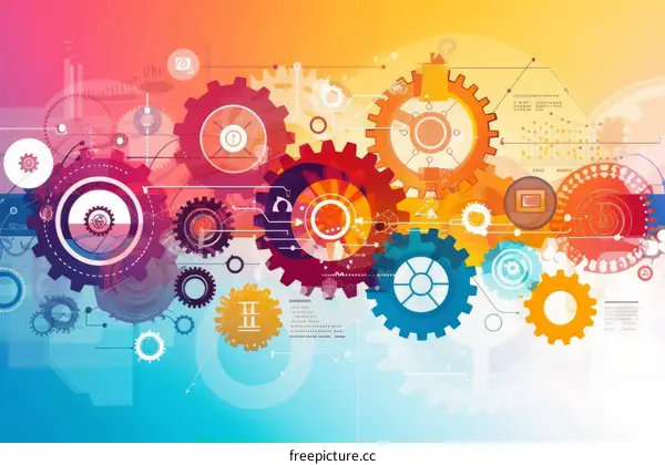 Technology background with colorful gears