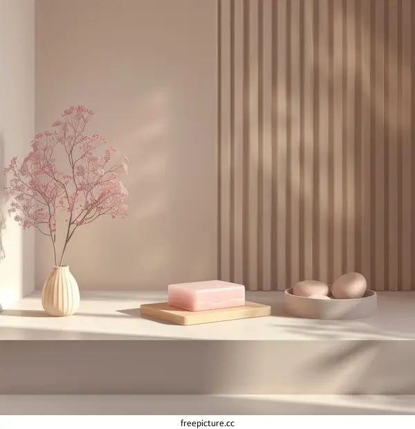 Minimalist still life with soap and flowers