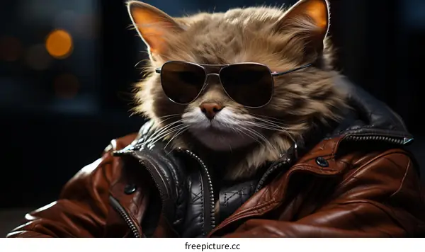 Cool cat in sunglasses and leather jacket