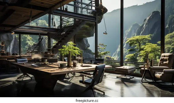 Modern Office with Mountain View and Large Windows