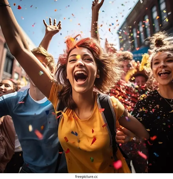 Ecstatic Multi-Ethnic Group of People Celebrating with Confetti