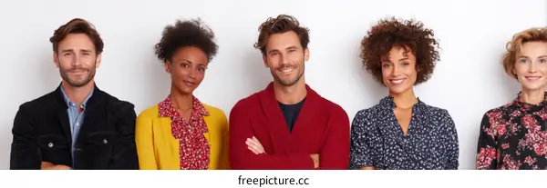 Diverse Group Portrait of Four People Smiling