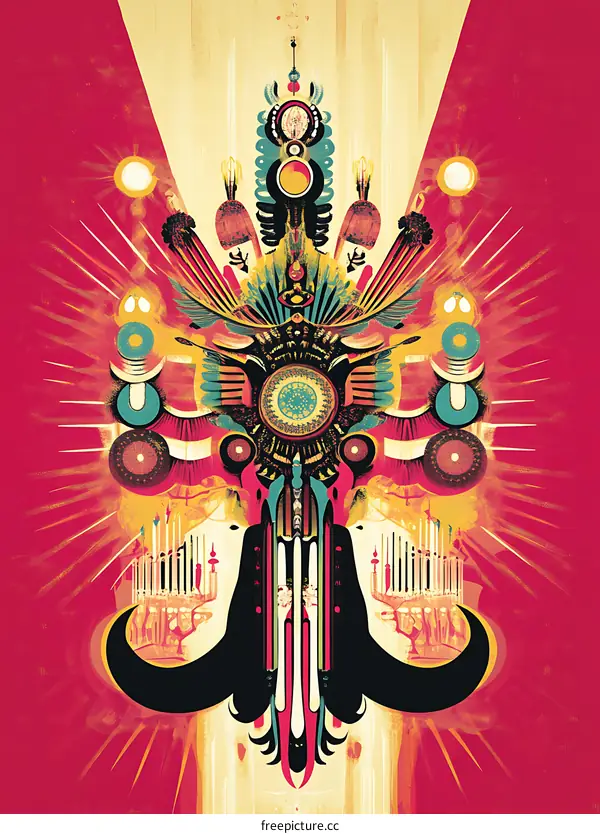 Abstract Art Digital Illustration With Red Background