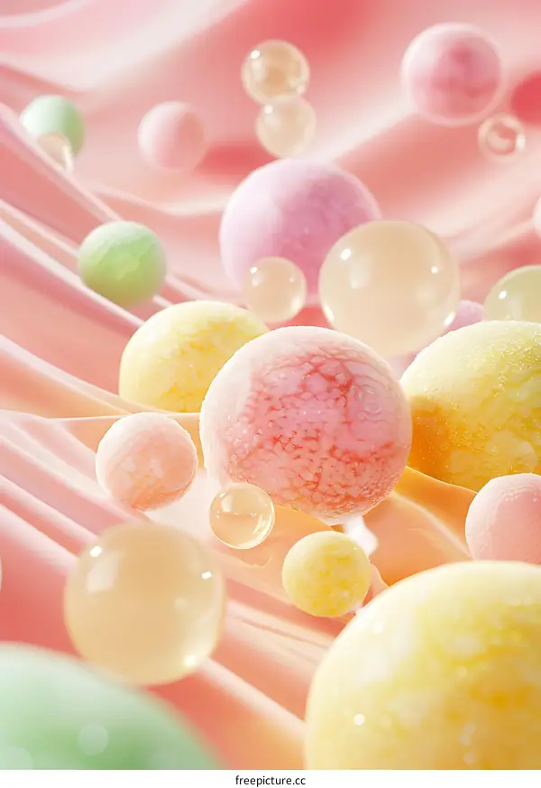 Pastel Colored Spheres on Pink Satin