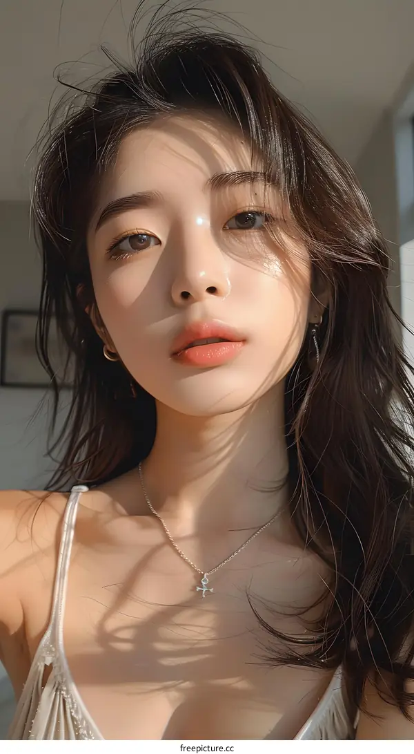 A Young Asian Woman Poses for a Closeup