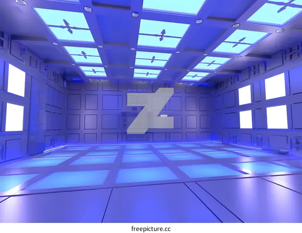 Futuristic Room With Blue Lights