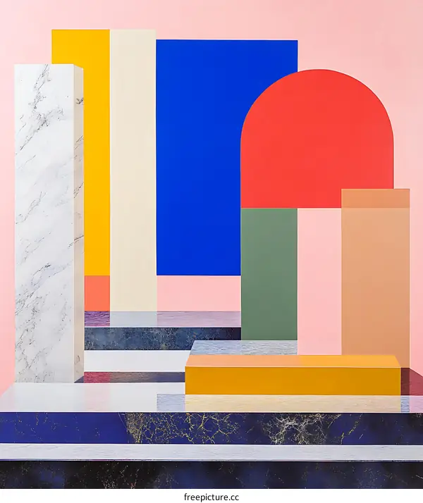 Abstract Geometric Shapes With Vibrant Colors And Marbled Textures