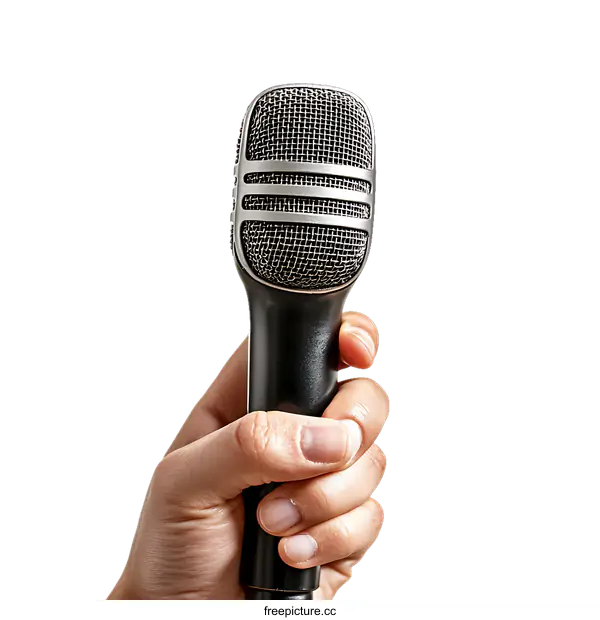 [Transparent Background PNG]Hand Holding Microphone Against White Background