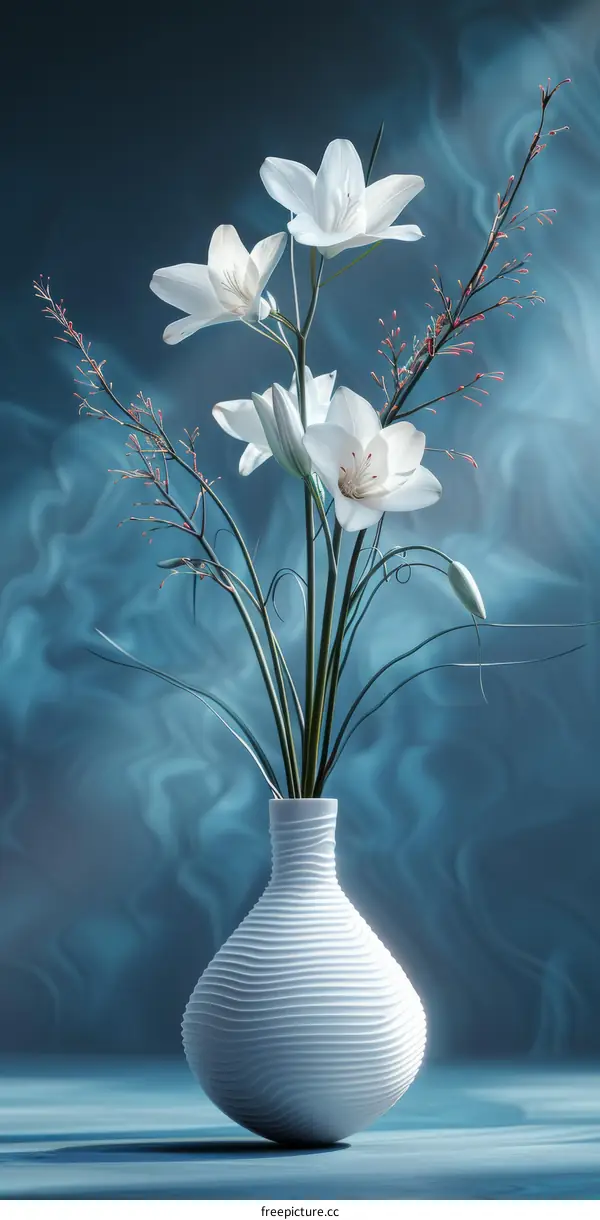 Elegant White Flowers in Vase with Abstract Background