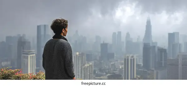 Cityscape View with Person Contemplating