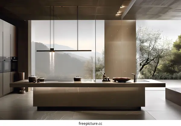 Modern Kitchen Interior Design with Mountain View