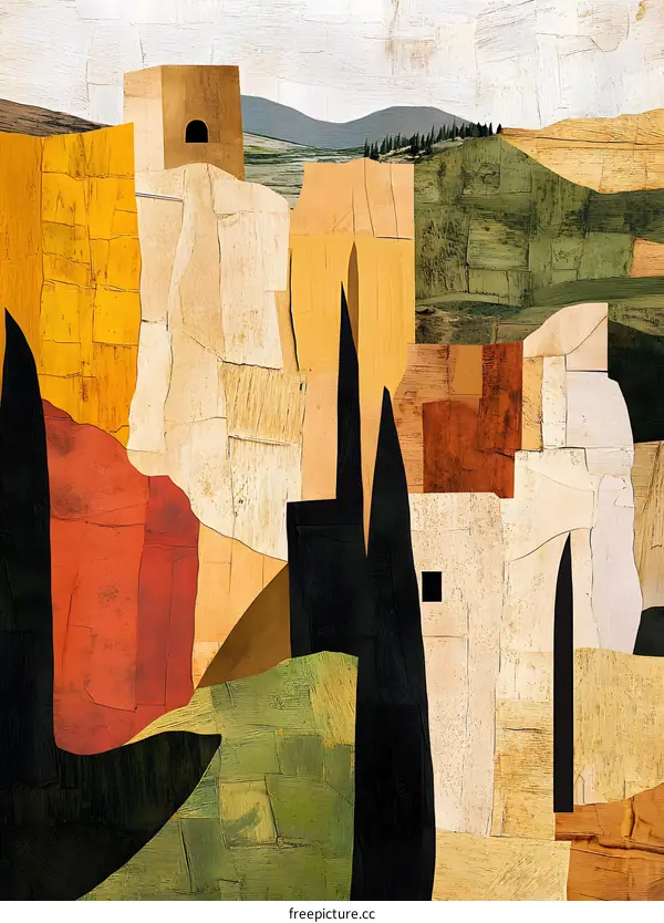 Abstract Landscape Art With Collage