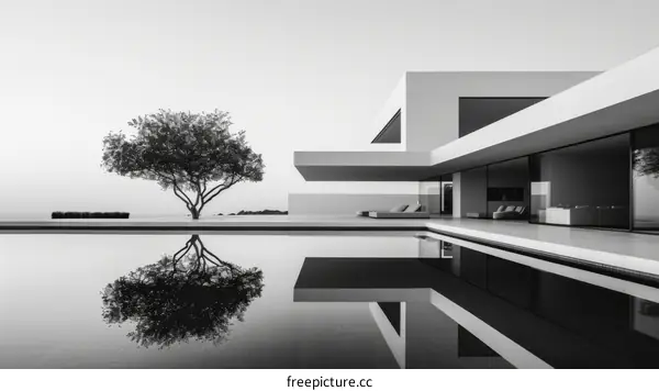 Modern House with Pool in Black and White