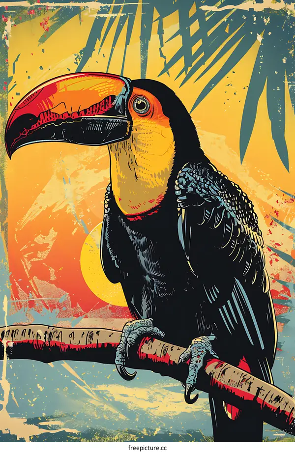 Tropical Toucan Bird Illustration With Grunge Background