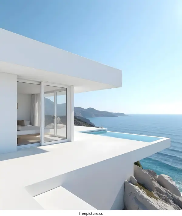 Modern White House with Infinity Pool Overlooking the Ocean
