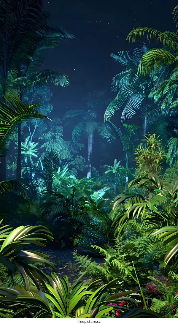 Tropical Rainforest Night Sky with Stars