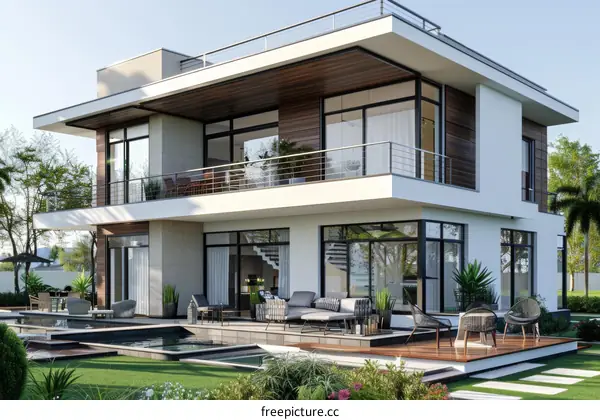 Modern House Exterior with Pool and Patio