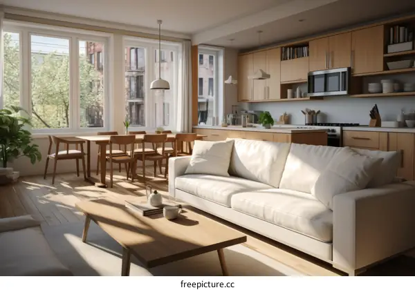 A Modern Apartment with an Open-Concept Living and Dining Area