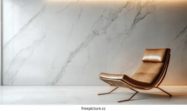 Modern Minimalist Living Room with Marble Wall and Leather Chair