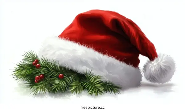 Christmas Santa Hat with Fir Branches Illustration