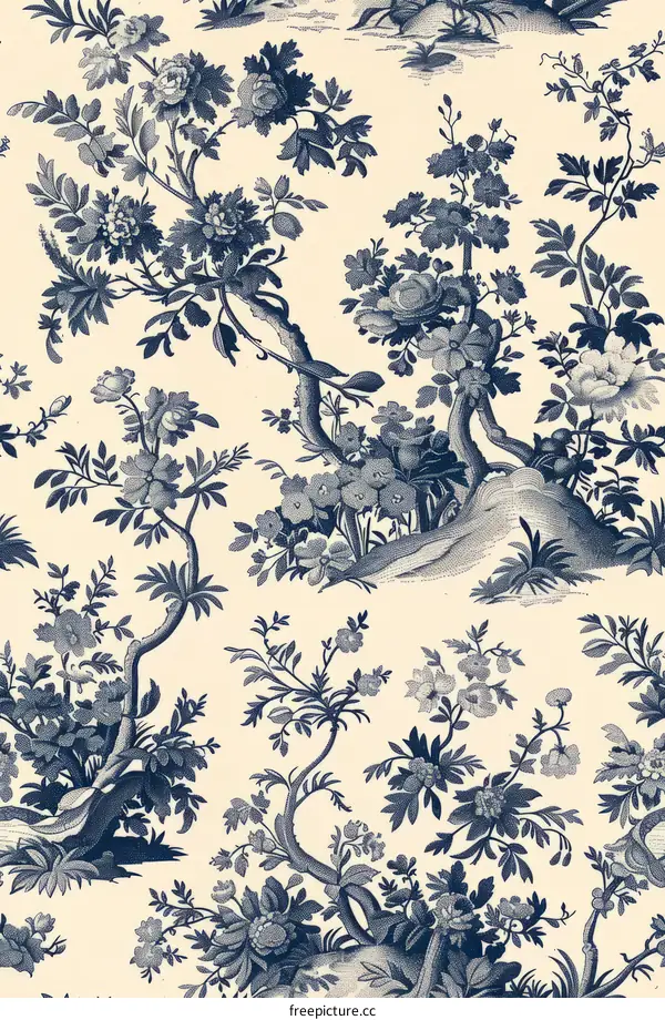 Blue and White Chinoiserie Floral Toile Pattern
