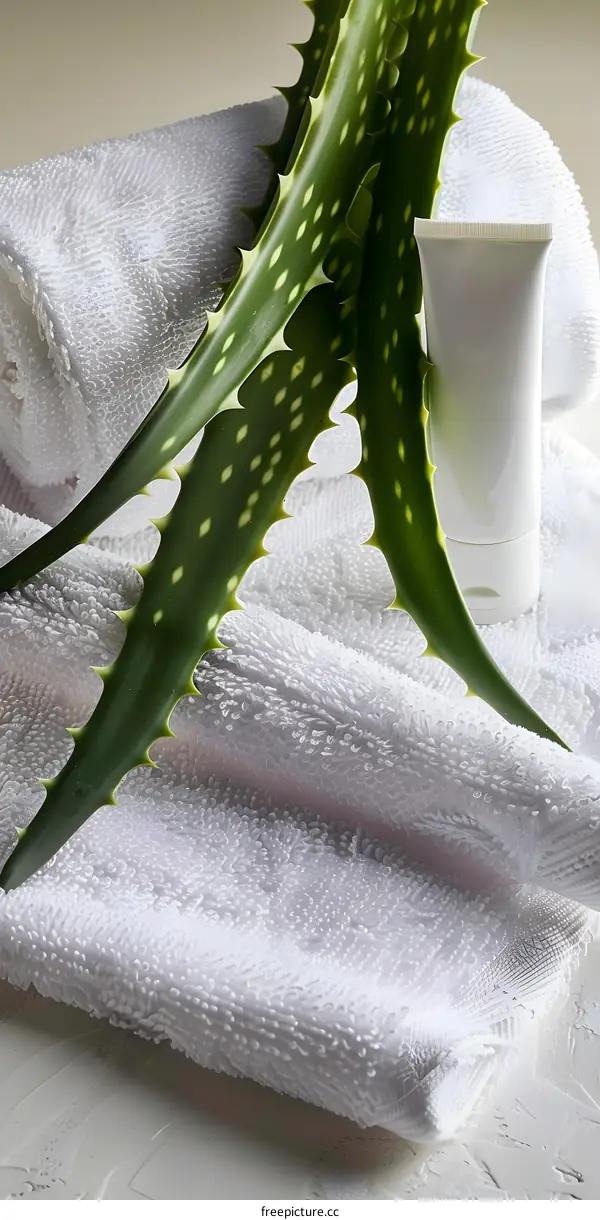 Aloe Vera Plant and White Towel for Skin Care