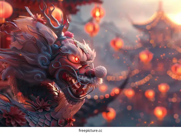 Chinese Dragon and Lanterns Festive Celebration